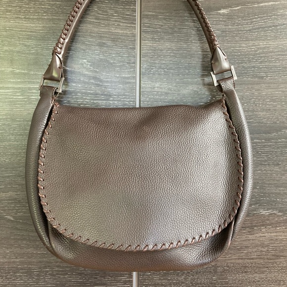 Kenzo Handbags - Kenzo Brown Pebbled Leather Shoulder Bag Whip Stitch Flap Bag Li…